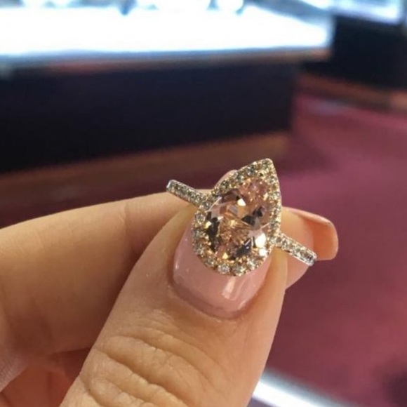 NEW 18K Rose Gold Diamond Halo Teardrop Ring - Picture 3 of 5